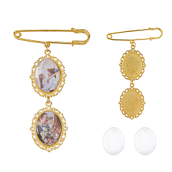 Золотой 6шт железная брошь, с подвеской из сплава и стеклянными кабошонами, золотые, 95 мм