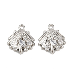 Платина Латунные микро проложить кубического циркония подвески, формы раковины, платина, 18x16x4 мм, отверстие : 1.8 мм