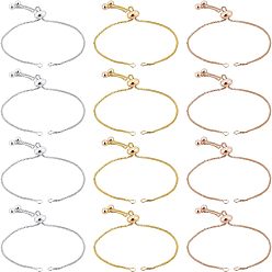 (52) Непрозрачная лаванда 12 шт 3 цвета латунная коробка цепь слайдер браслет изготовление, разноцветные, 9x0.1 см, 4 шт / цвет