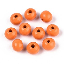 Темно-Оранжевый Круглые бусины из натурального дерева схима, окрашенные распылением, темно-оранжевый, 8~8.5x6.8 мм, отверстие : 1.8~2 мм
