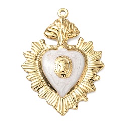 Blanco 304 colgantes de esmalte de acero inoxidable, encantos del sagrado corazón, revestimiento de iones (ip), dorado, blanco, 47x34x6 mm, agujero: 1.8 mm