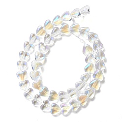 Clear AB Transparent Glass Beads Strand, Heart, Clear AB, 7.5~8.5x8~8.5x4~4.5mm, Hole: 1mm, about 44~45pcs/strand, 12.56~12.87 inch(31.9~32.7cm)
