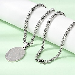 Нержавеющая Сталь Цвет 201 овальные подвески-медали Святого Бенедикта из нержавеющей стали, не тускнеет, цвет нержавеющей стали, 23.70 дюйм (60.2 см)