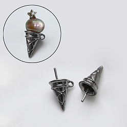 Gunmetal Brass Head Pins with Loop, for Ghost Witch Baroque Pearl Making, Ice Cream Cone, Gunmetal, 15x12mm