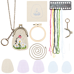 (52) Непрозрачная лаванда DIY цветочный узор вышивка поцелуй замок набор для изготовления сумки, в том числе хлопчатобумажная ткань, рамка для сумки, цепной ремень, пластиковые пяльцы для вышивания, швейная иголка, нить, двухсторонняя наклейка, разноцветные, иглы: 50x1 мм