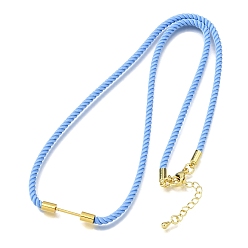 Светло-Голубой 3мм круглые нейлоновые миланские шнуры для изготовления ожерелий, с латунными выводами и 303 застежками из лобстера из нержавеющей стали, золотые, долговечный, стойки покрытие, Небесно-голубой, 19.53 дюйм (49.6 см)