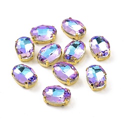 Светло-витражный Овал пришиваем стразами, граненый стеклянный горный хрусталь, многожильных ссылки, с золотым оттенком 201 оправа из нержавеющей стали, витражный свет, 14x10x6 мм, отверстие : 1 мм