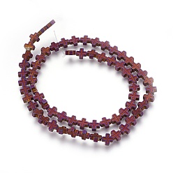 С Фиолетовым Покрытием Гальванические немагнитная синтетический гематит бисер пряди, матовые, крестик, с фиолетовым покрытием, 6x6x2.5 мм, отверстие : 1 мм, около 65 шт / нитка, 15.94 дюйм (40.5 см)