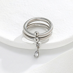Нержавеющая Сталь Цвет Двухслойные 304 кольца из нержавеющей стали и кубического циркония, слеза, цвет нержавеющей стали, размер США 7 (17.3 мм)