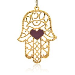 Серо-розавый Золотой тон эмали сплава большие кулоны, hamsa рука / рука fatima / рука miriam с сердцем, увядшая роза, 77x53x3 мм, отверстие : 3 мм