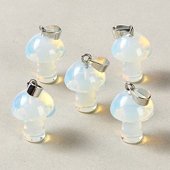 Opalite Opalite Pendants, Mushroom Charms, with 304 Stainless Steel Snap on Bails, Stainless Steel Color, 24~25x16mm, Hole: 7.5x4mm