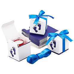 Темно-Синий Бумажная подарочная коробка, с лентой, складные коробки с рисунком отпечатка стопы, украшение свадьбы, квадратный, темно-синий, 6.1x6.1x6.1 см