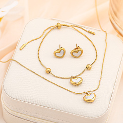Золотой Ожерелья, серьги-гвоздики и браслеты с подвесками в форме сердца из нержавеющей стали и натуральных ракушек для женщин, золотые, 400 мм