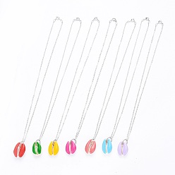 Couleur Mélangete Cauris perles perles pendentifs colliers, avec l'émail, chaînes de câbles en laiton et 304 colliers en acier inoxydable, couleur mixte, 16.88 pouces ~ 17.04 pouces (42.9~43.3 cm), 1.7mm