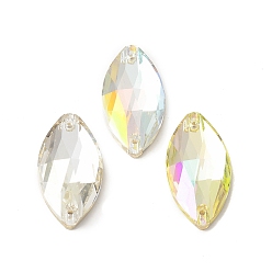 (52) Непрозрачная лаванда Форма глаза лошади пришить на стразах, k 5 стеклянный страз, 2-отверстие ссылка, плоская спинка с покрытием, швейные украшения, разноцветные, 32x15x6 мм, отверстие : 1 мм