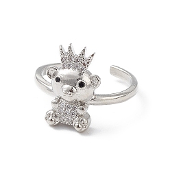 Прозрачный Кольцо-манжета с кубическим цирконием медведя, настоящие ювелирные изделия из латуни с платиновым покрытием для женщин, прозрачные, 2 мм, внутренний диаметр: 16 мм