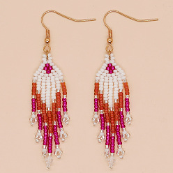 Красный Серьги-кисточки из бисера ручной работы из богемного стекла, золотые, красные, 75x20 мм