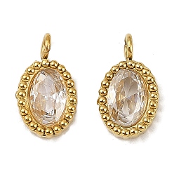 Золотой 304 подвески из микро-паве из нержавеющей стали с фианитами, овальные, золотые, 12x6.5x2.5 мм, отверстие : 1.8 мм
