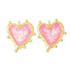 Бледно-Розовый 304 нержавеющей стальной эмали подвески, сердце прелести, ионное покрытие (ip), реальный 18 k позолоченный, розовый жемчуг, 41x35.5x2.5 мм, отверстие : 1.8 мм
