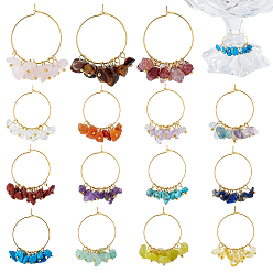 Oro 30 piezas 15 colores naturales y sintéticos, piedras preciosas mixtas y dijes de cristal de cristal hechos a mano, con anillo de latón con dijes de copa de vino, color mezclado, dorado, 35 mm, 2 piezas / color
