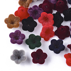Mixed Color Flocky Acrylic Bead Caps, 5-Petal, Flower, Mixed Color, 12x12x7.5mm, Hole: 1mm