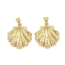Настоящее золото 18K Латуни циркония кубической подвески, подвески в форме ракушек, без свинца и без кадмия, долговечный, стойки покрытие, реальный 18 k позолоченный, 22x20x4 мм, отверстие : 4.5x3 мм