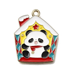 Дом Подвески из эмали и сплава, золотые, Рождественская серия, панда, дом, 25.5x21x1.5 мм, отверстие : 1.6 мм