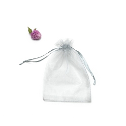 Гейнсборо Прямоугольные сумки для хранения подарков из органзы на шнурке, светло-серые, 9x7 см