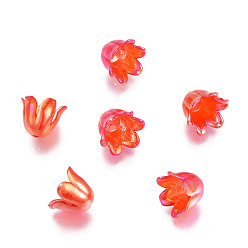 Roja Tapas de perlas de acrílico de gelatina de imitación de pétalos, color de ab chapado, flor, rojo, 6 mm, agujero: 11.5x10.5x8.5 mm, Sobre 1.4 unidades / 2100 g