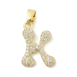 Letter K Латунные микро проложить кубического циркония подвески, буквы, реальный 18 k позолоченный, Письмо K, 18.5x14x2.5 мм, отверстие : 4.8x2.9 мм