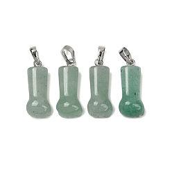 Зеленый Авантюрин Естественный зеленый авантюрин подвески, ручные прелести, с латунной привязкой на поруки, платина, 24x10.5x6.5 мм, отверстие : 7x4 мм