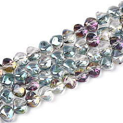 Кадет Синий Гальванизируйте прозрачное стекло бисер нитей, самородки, с половиным покрытием, кадетский синий, 6.5x8x5 мм, отверстие : 0.9~1 мм, около 99~101 шт / нитка, 24.61~25.39 дюйм (62.5~64.5 см)