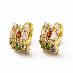 Coloré Boucles d'oreilles à levier en laiton plaqué micro pavé de zircons cubiques, sans plomb et sans cadmium, plaqué longue durée, or, colorées, 15x9x15.5mm, pin: 1 mm