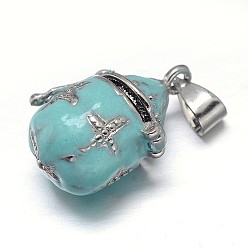 Небесно-голубой Эмалированную кастрюлю стойка покрытие латунь молитва коробка подвески, желаю коробке, голубой, 22x16x12 мм, отверстие : 5x3 мм
