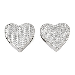 Platine Placage en rack laiton micro pave breloques à glissière en zircone cubique, cœur, plaqué longue durée, sans cadmium et sans plomb, platine, 20x21x5mm, Trou: 2mm
