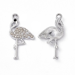 Кристалл Подвески из сплава и страза, очарование фламинго, платина, кристалл, 28x15x2.5 мм, отверстие : 2 мм