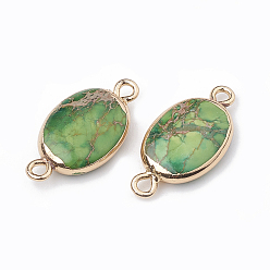 Зеленый лайм Гальванический натуральный регалит / императорская яшма / яшма из морских отложений, со сплавочной фурнитурой, овальные, зеленый лайм, 25.5x13x5.5 мм, отверстие : 2 мм