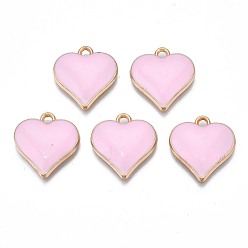 Pink Подвески из эмали и сплава, без кадмия, без никеля и без свинца, золотой свет, сердце, розовые, 17x16x3 мм, отверстие : 1.6 мм