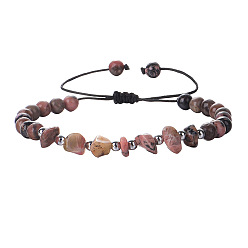 Флюорит Браслеты из плетеных бусин из натурального флюорита, круглые бусины и чипсы для женщин и мужчин, внутренний диаметр: 5/8 дюйм (1.5 см) ~ 1-1/8 дюйм (3 см)