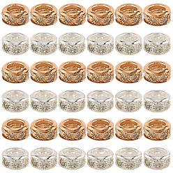 (52) Непрозрачная лаванда 50шт 2 цветные латунные бусины со стразами, рондель, разноцветные, 9.5x5 мм, отверстие : 4.5 мм, 25 шт / цвет