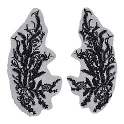 Black 3D Computerized Embroidery Polyester Iron on/Sew on Patches, Costume Accessories, Flower, Black, 420x160x3mm