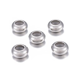 Нержавеющая Сталь Цвет 202 из нержавеющей стали бусы, с резиной внутри, ползунки, рондель, цвет нержавеющей стали, 9x4.5 мм, отверстие : 4.5 мм, резиновое отверстие: 3.2 мм