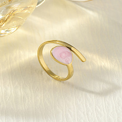 Бледно-Розовый 304 из нержавеющей манжеты кольца стальные эмалированные, слеза, розовый жемчуг, внутренний диаметр: 15~20 мм