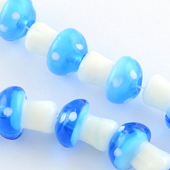 Dodger Blue Mushroom Handmade Lampwork Beads Strands, Dodger Blue, 16x12mm, Hole: 2mm, about 20pcs/strand, 13.7 inch