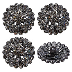 Gunmetal 4Pcs 1-Hole Alloy Glass Shank Buttons, Flower, Gunmetal, 25x14mm, Hole: 2.4mm