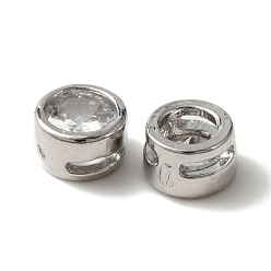 Платина Реечное покрытие латунь микро паве кубический цирконий слайд подвески, без кадмия и без свинца, долговечный, плоско-круглые, платина, 6x3.5 мм, отверстие : 1x3.5 мм