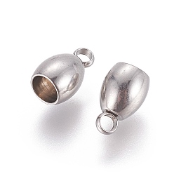 Stainless Steel Color Tarnish Resistant 202 Stainless Steel Cord Ends, End Caps, Stainless Steel Color, 9x6mm, Hole: 2mm, Inner Diameter: 4mm