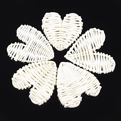 Бежевый Тростниковые тростниковые / ротанговые бусы ручной работы, для изготовления соломенных сережек и ожерелий, нет отверстий / незавершенного, отбеливатель, сердце, бежевые, 49~61x46~60x5~10 мм