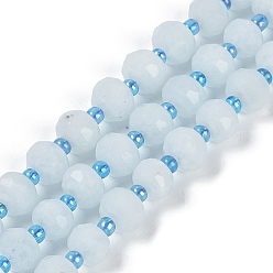 (7BDF) Прозрачный морозный бирюзовый Природные окрашенные белого нефрита нитей бисера, граненые, рондель, с бисером, призрачный белый, 7.5~8x6.5 мм, отверстие : 1.4 мм, около 45~46 шт / нитка, 15.75'' (40 см)