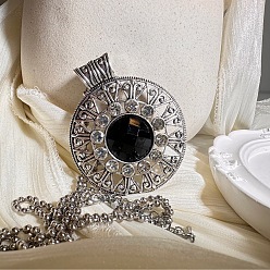 Платина Женские цепочки в европейском стиле с подвеской в виде цветка из сплава, хрустальных страз и черной смолы., платина, 23.62 дюйм (60 см)